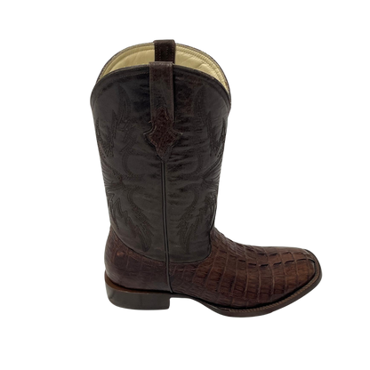 Pecos Bill Men's Square Toe Caiman Tail Brown Boots