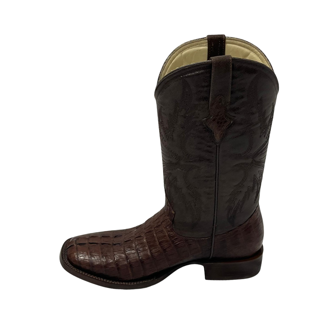 Pecos Bill Men's Square Toe Caiman Tail Brown Boots