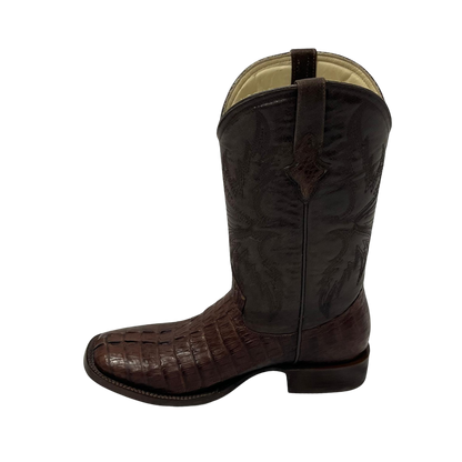 Pecos Bill Men's Square Toe Caiman Tail Brown Boots