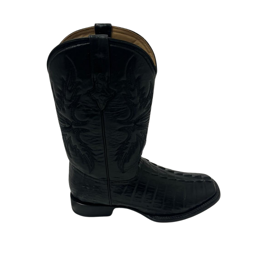 Pecos Bill Men's Caiman Square Toe Western Black Boots