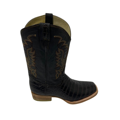 Boot Jack Men's Croc Print Double Stitch Black Boots