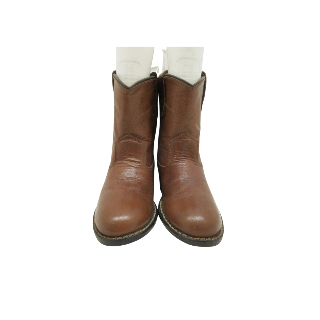 Old West Youth Unisex Leather Round Brown Boots