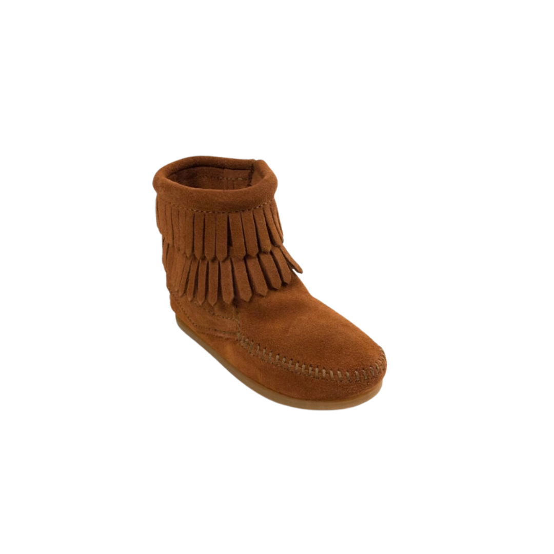 Minnetonka Infant Girl's Double Fringe Side Zip Brown Boots