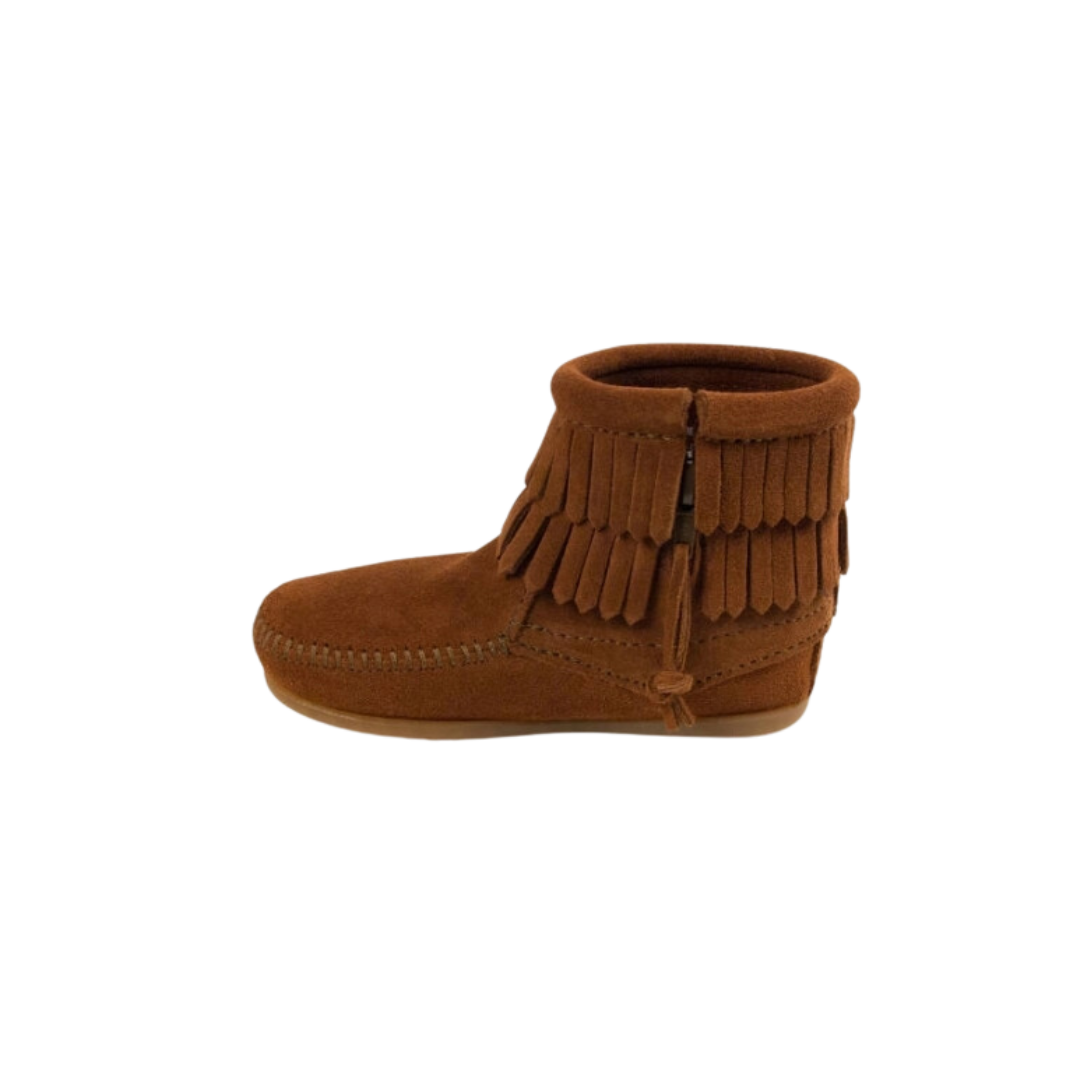 Minnetonka Infant Girl's Double Fringe Side Zip Brown Boots