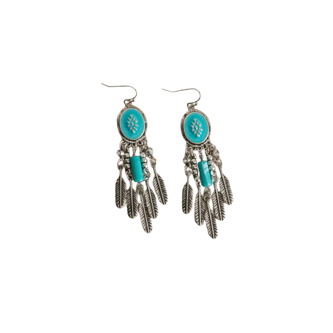 Blazin Roxx Women's Fishhook Drop Feathers Turquoise Earrings