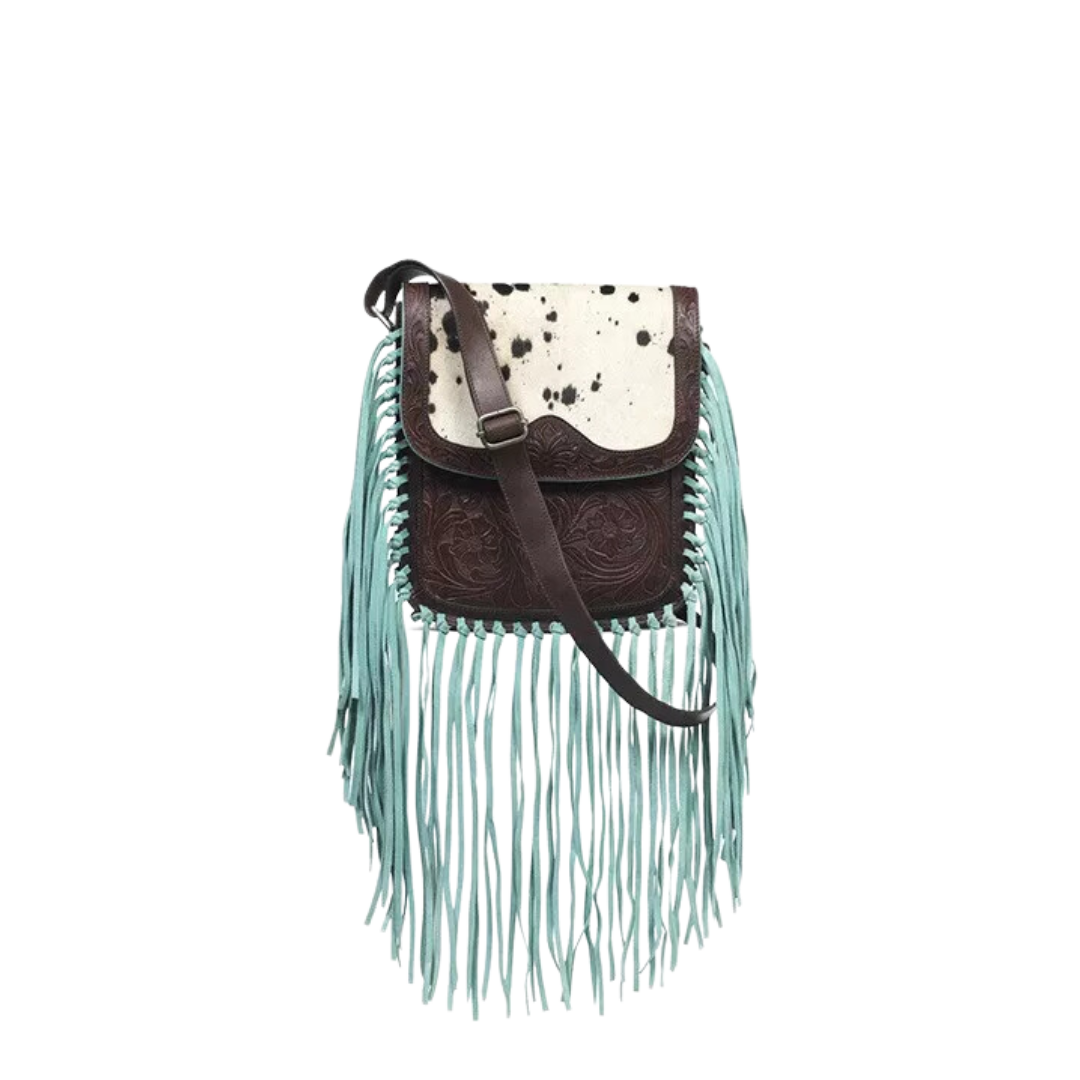 Ariat Women's Calf Hair Turquoise Fring Purses Crossbody Bag