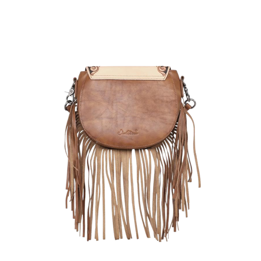 Montana West Women's Leather Tooled Fringe Brown Crossbody