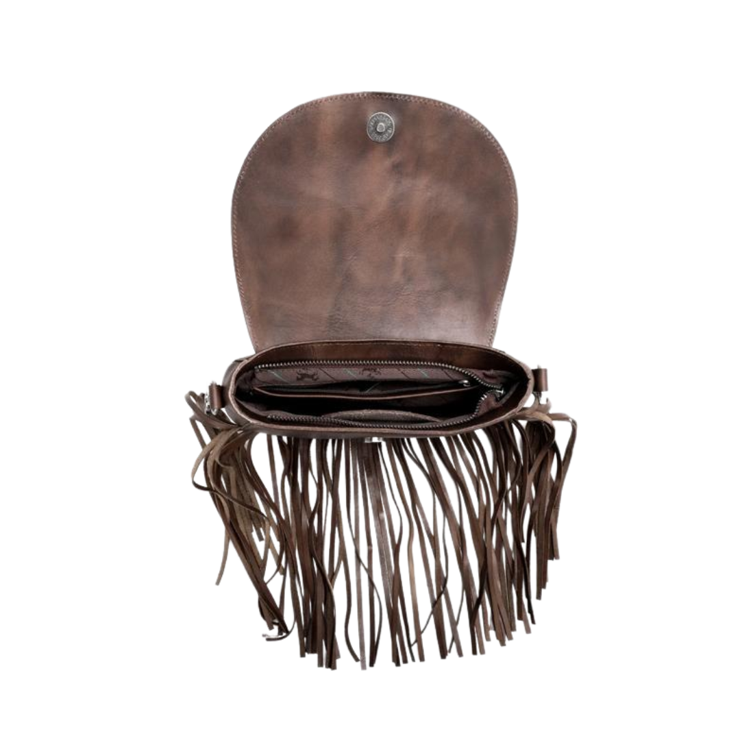 Montana West Women's Leather Tooled Fringe Brown Crossbody