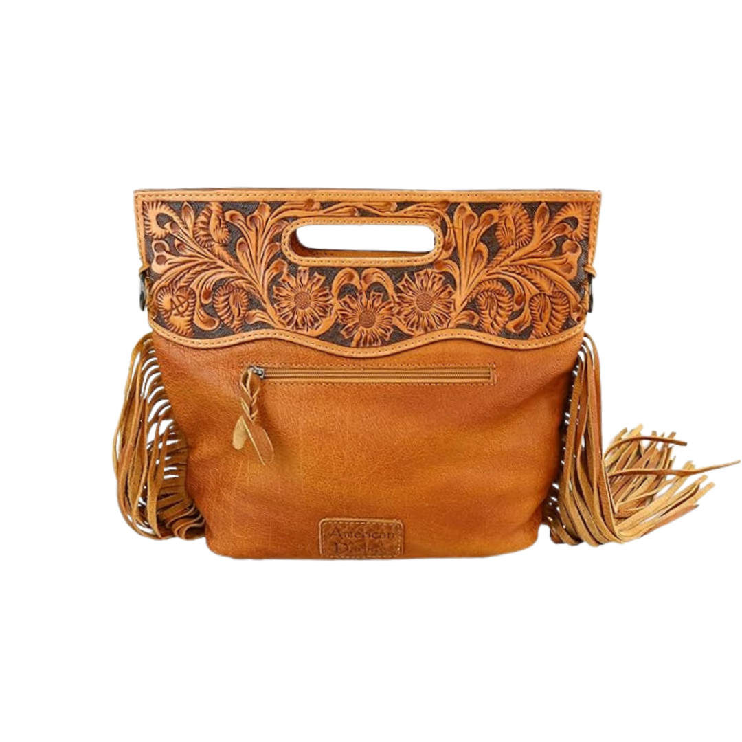 American Darling Women's Leather Fringe Light Brown Crossbody