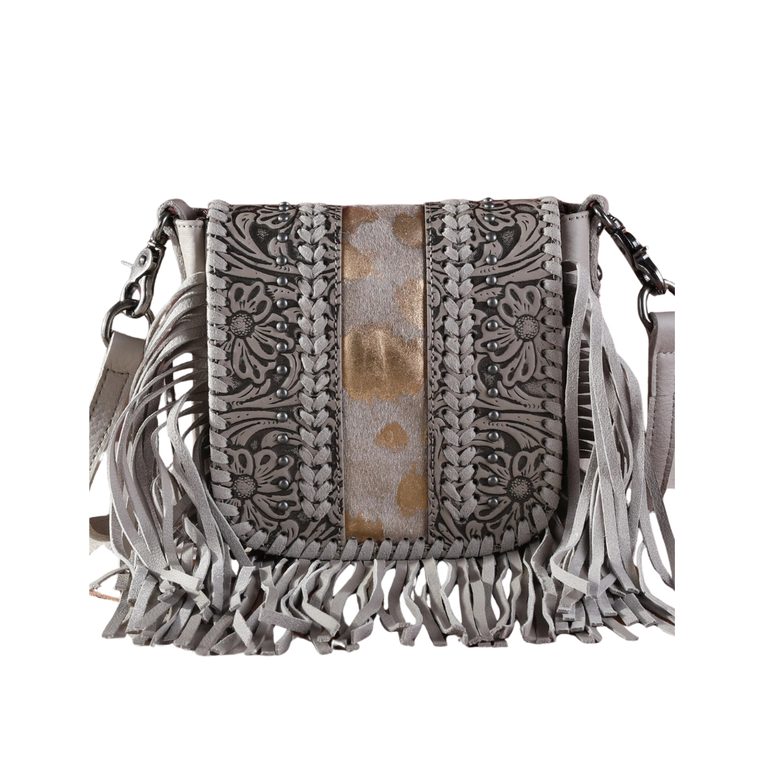 Montana West Women's Tooled Fringe Tan Crossbody