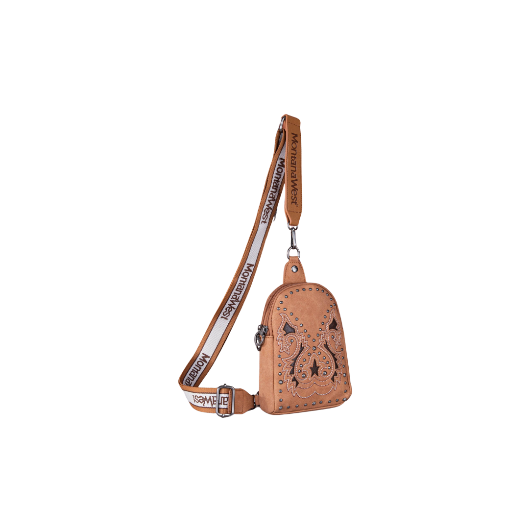 Wrangler Women's Embroidered Boot Scroll Light Brown Sling Bag