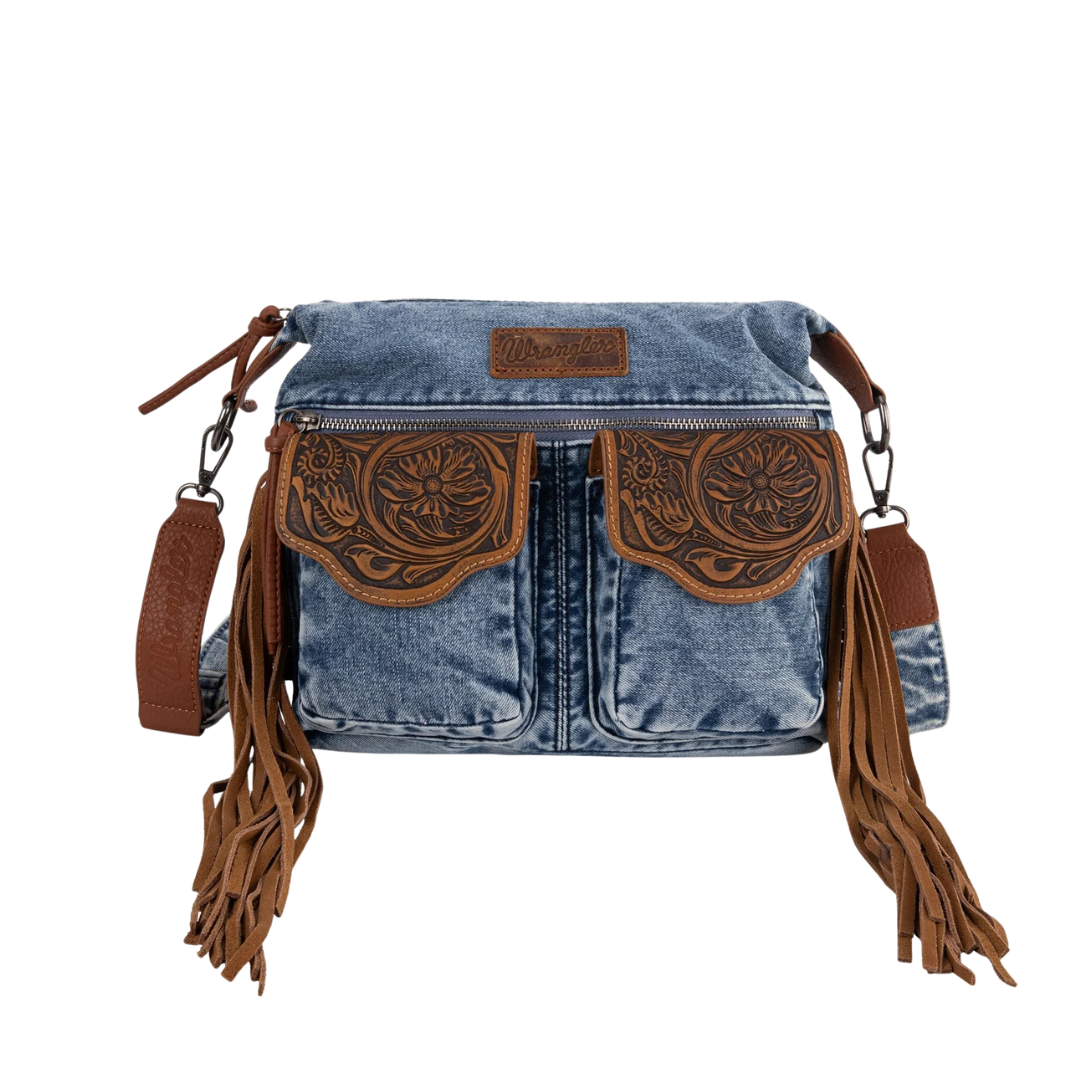 Wrangler Women's Fringe Floral Denim Jean Crossbody