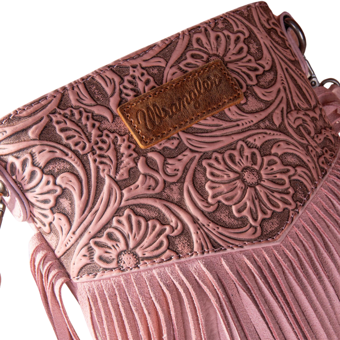 Wrangler Women's Embossed Fringe Peach Crossbody