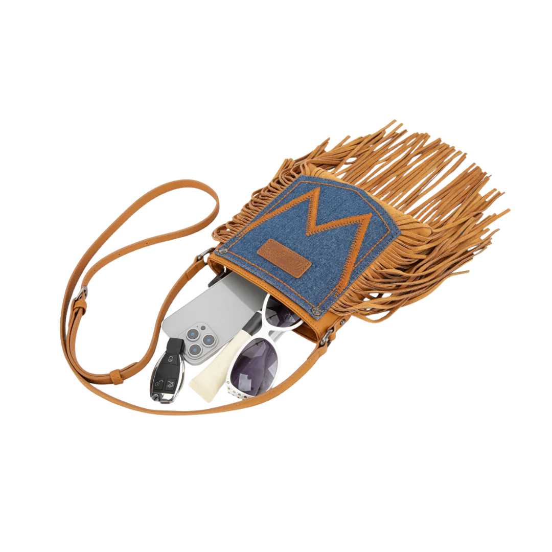 Wrangler Women's Fringe Denim Light Brown Crossbody
