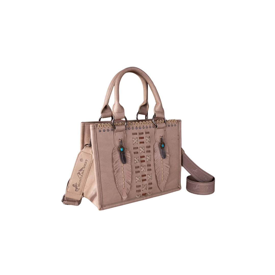 Montana West Women's Feather Collection Tote Khaki Crossbody