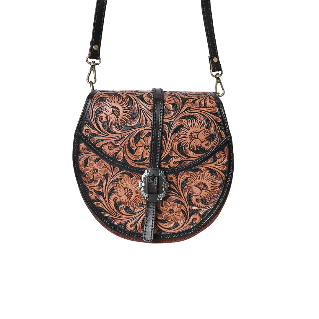 American Darlin Women's Leather Bag Floral Brown Crossbody