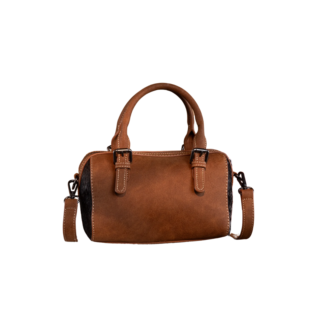 Montana West Women's Genuine Hair-On Cowhide Barrel Brown Bag