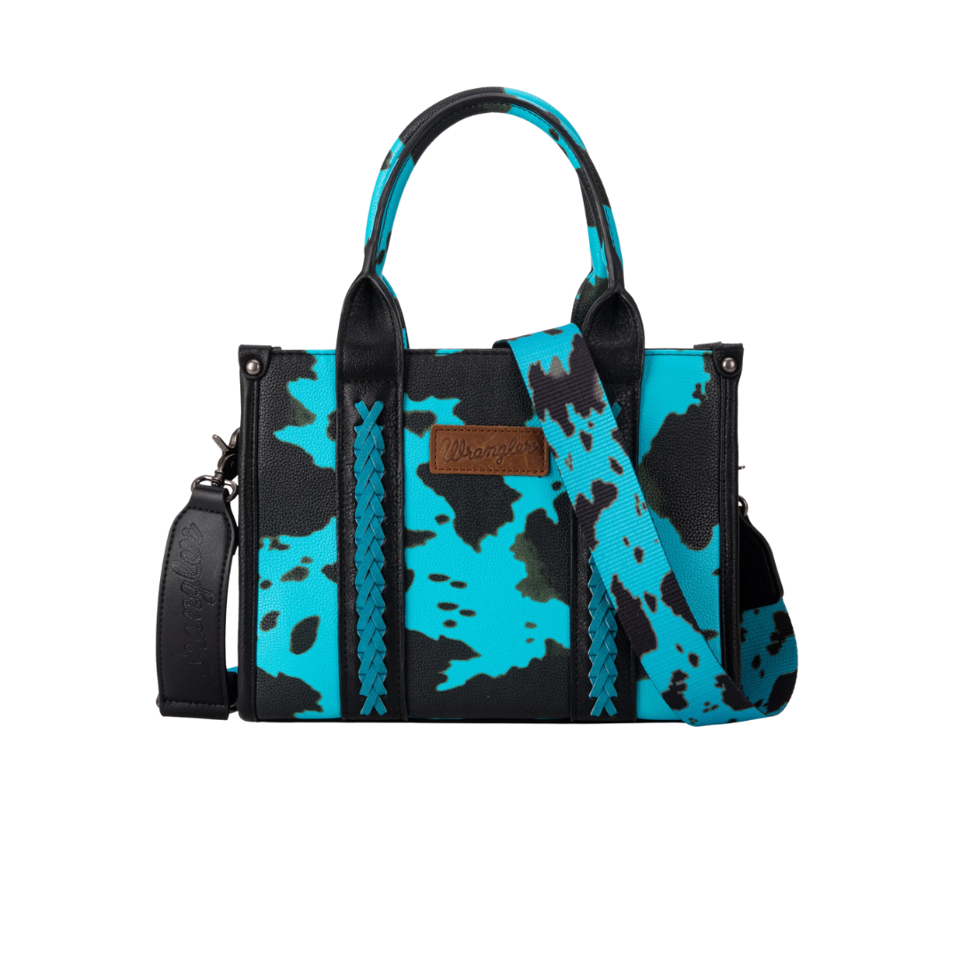 Montana West Women's Cow Print Carry Tote Crossbody Turquoise Bag