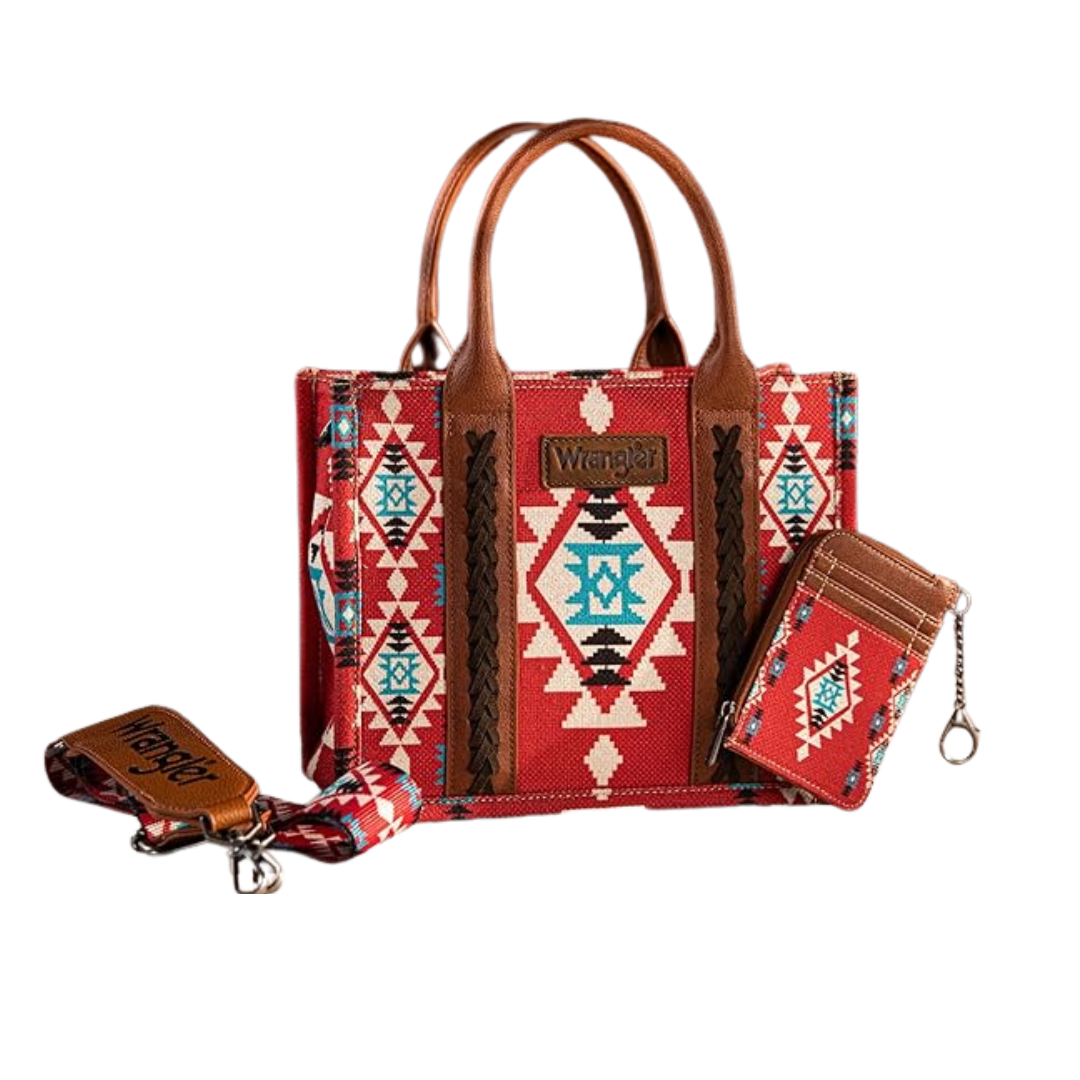 Wrangler Women's Aztec Small Tote Crossbody Burgundy Bag