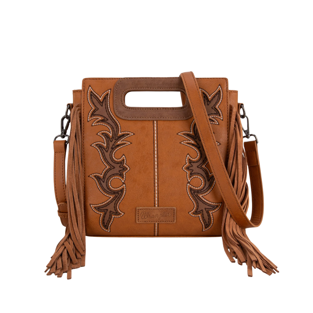 Wrangler Women's Boot Scroll Fringe Brown Tote