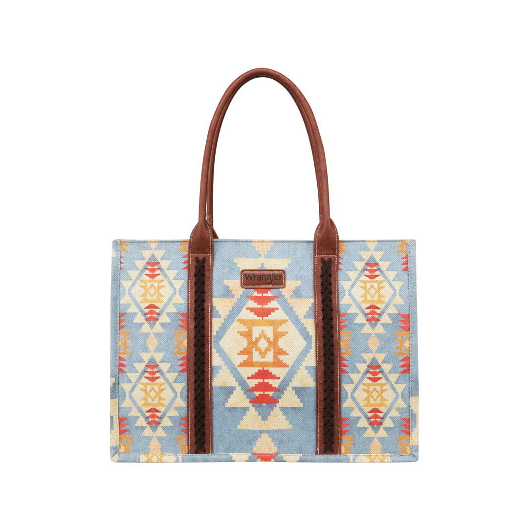 Wrangler Women's Dual Sided Print Canvas Wide Brown Tote
