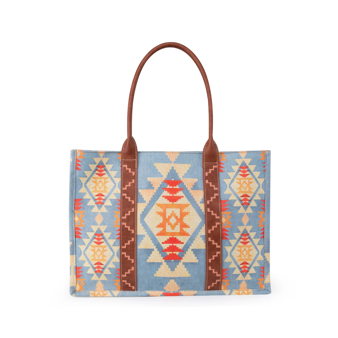 Wrangler Women's Dual Sided Print Canvas Wide Brown Tote