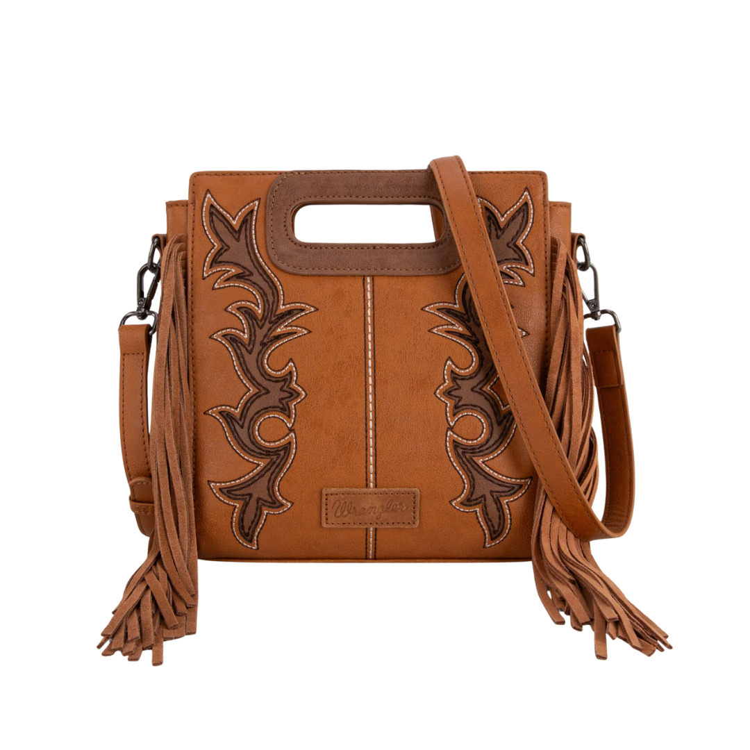 Wrangler Women's Boot Scroll Fringe Brown Tote