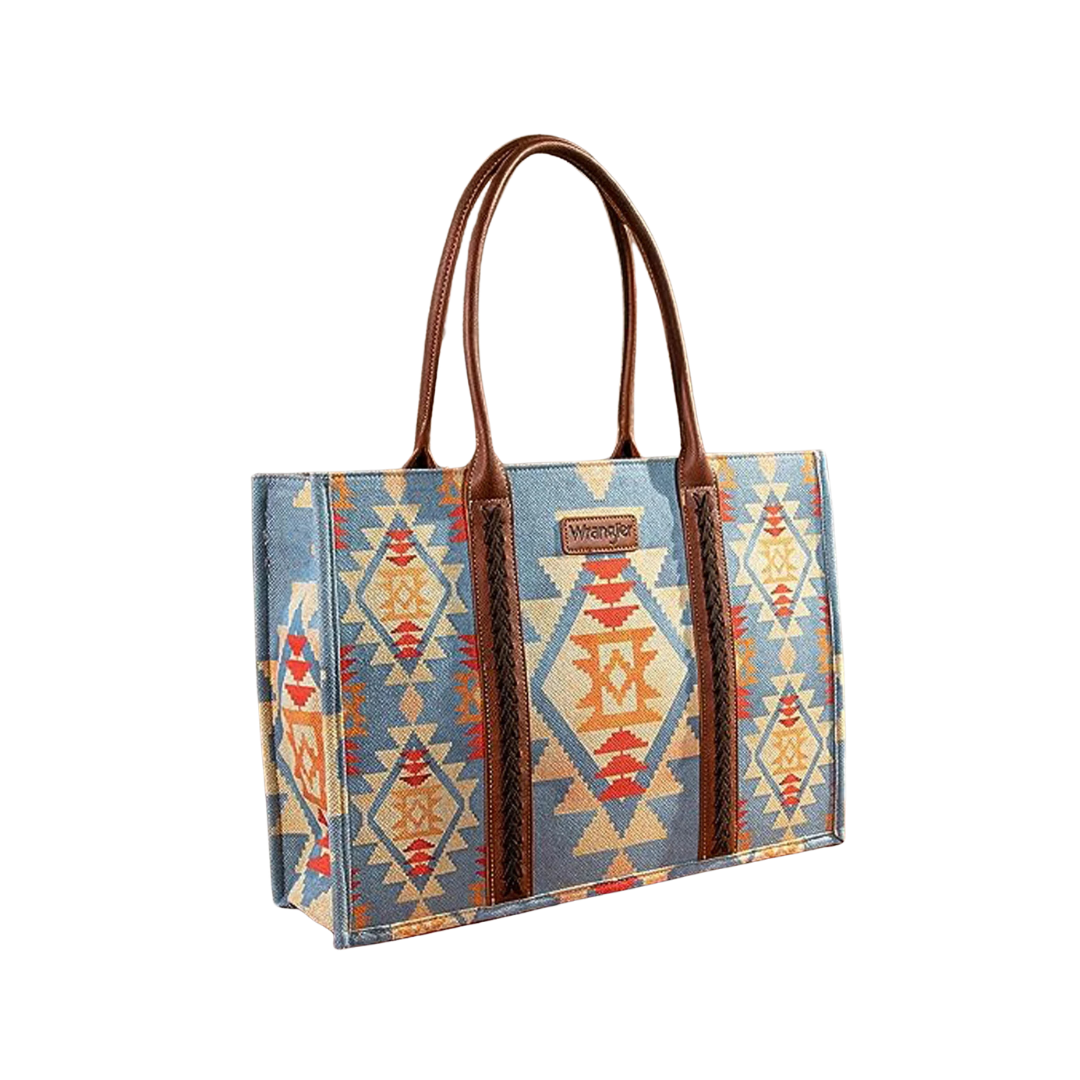 Wrangler Women's Dual Sided Print Canvas Wide Brown Tote