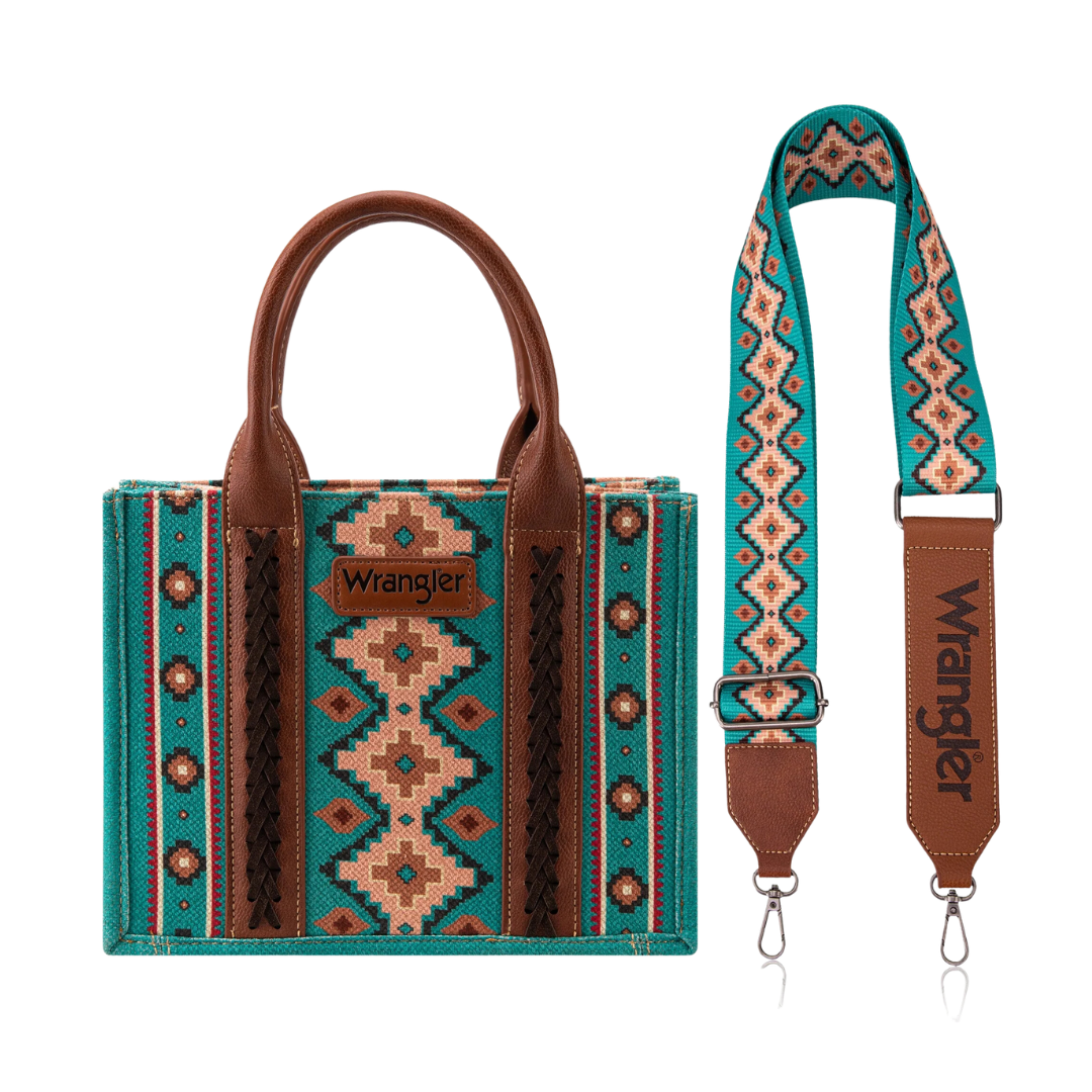 Wrangler Women's Southwestern Print Small Canvas Turquoise Tote Crossbody