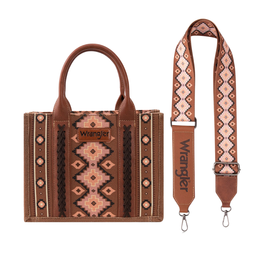 Wrangler Women's Southwestern Print Small Canvas Dark Brown Tote Crossbody