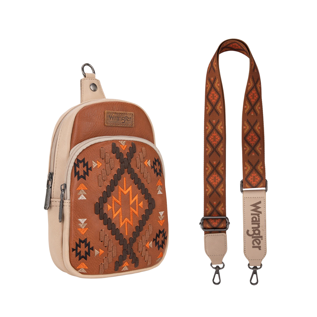 Wrangler Women's Embroidered Brown Sling Bag