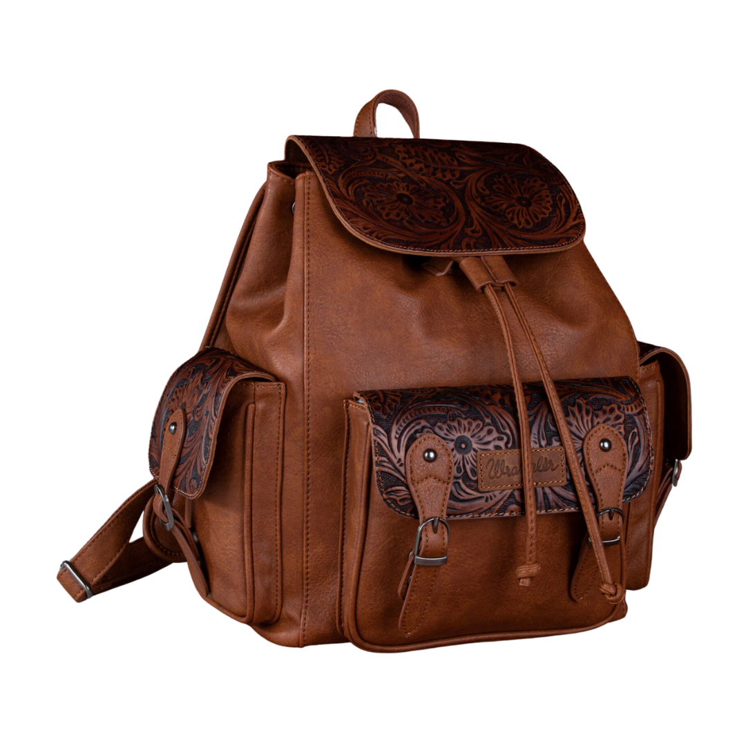 Wrangler women's Vintage Floral Tooled Brown Backpack