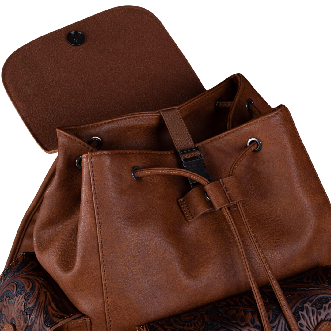 Wrangler women's Vintage Floral Tooled Brown Backpack