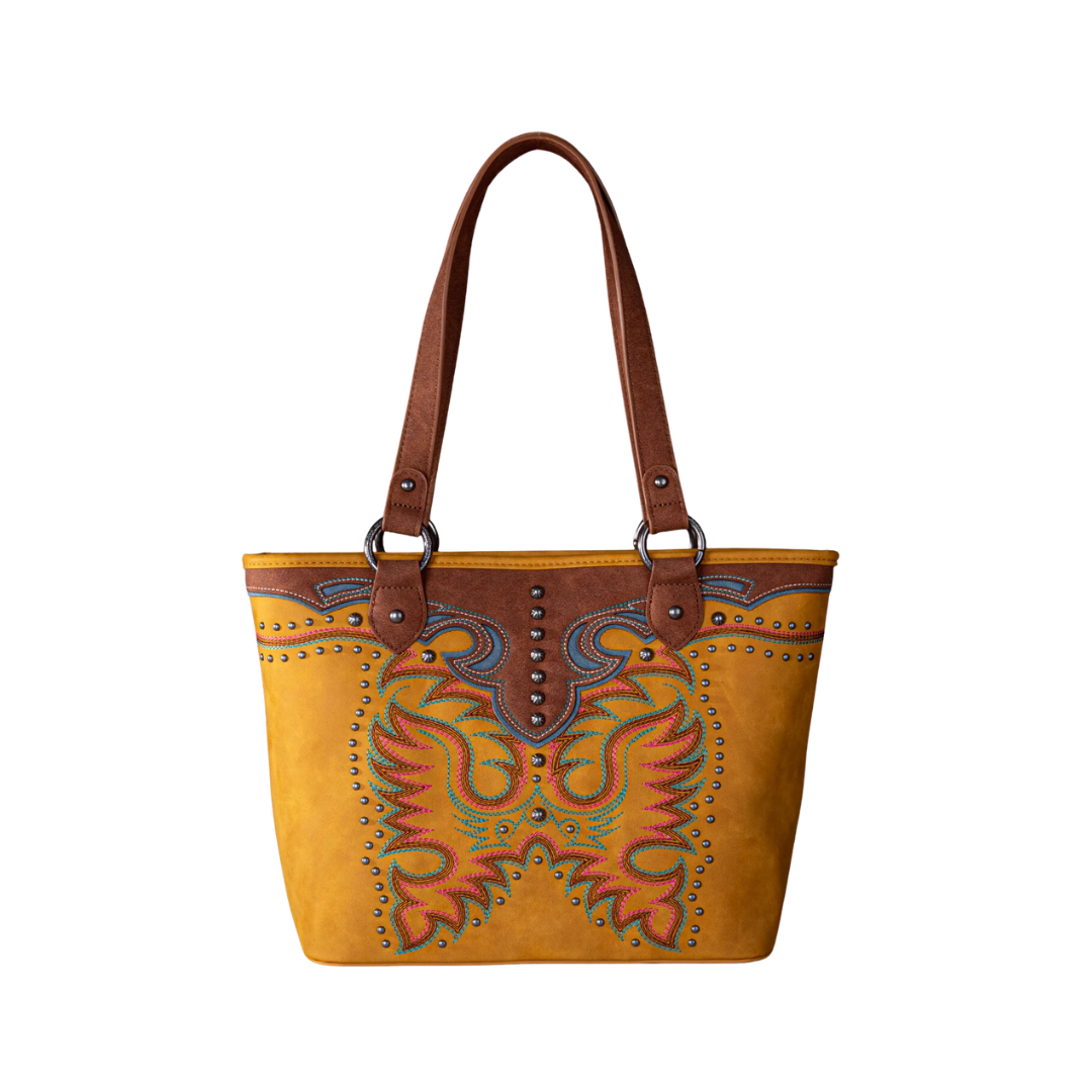 Montana West Women's Embroidered Concealed Carry Mustard Tote