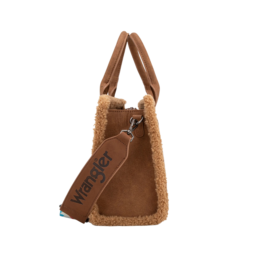 Wrangler Women's Sherpa Brown Tote Crossbody