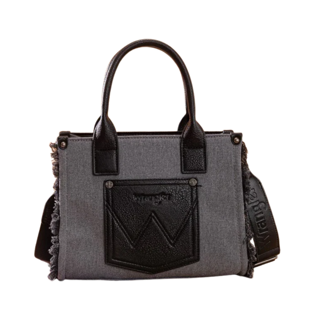 Wrangler Women's Canvas Braid Fringe Black Tote