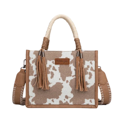 Wrangler Women's Cow Print Khaki Crossbody Tote