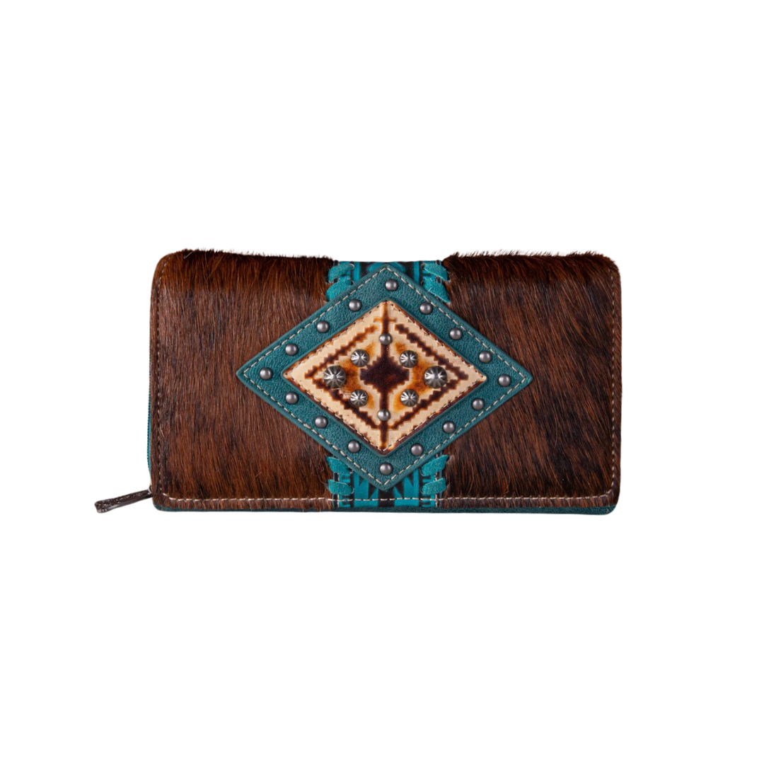 Women's Trinity Ranch Cowhide Turquoise Wallet