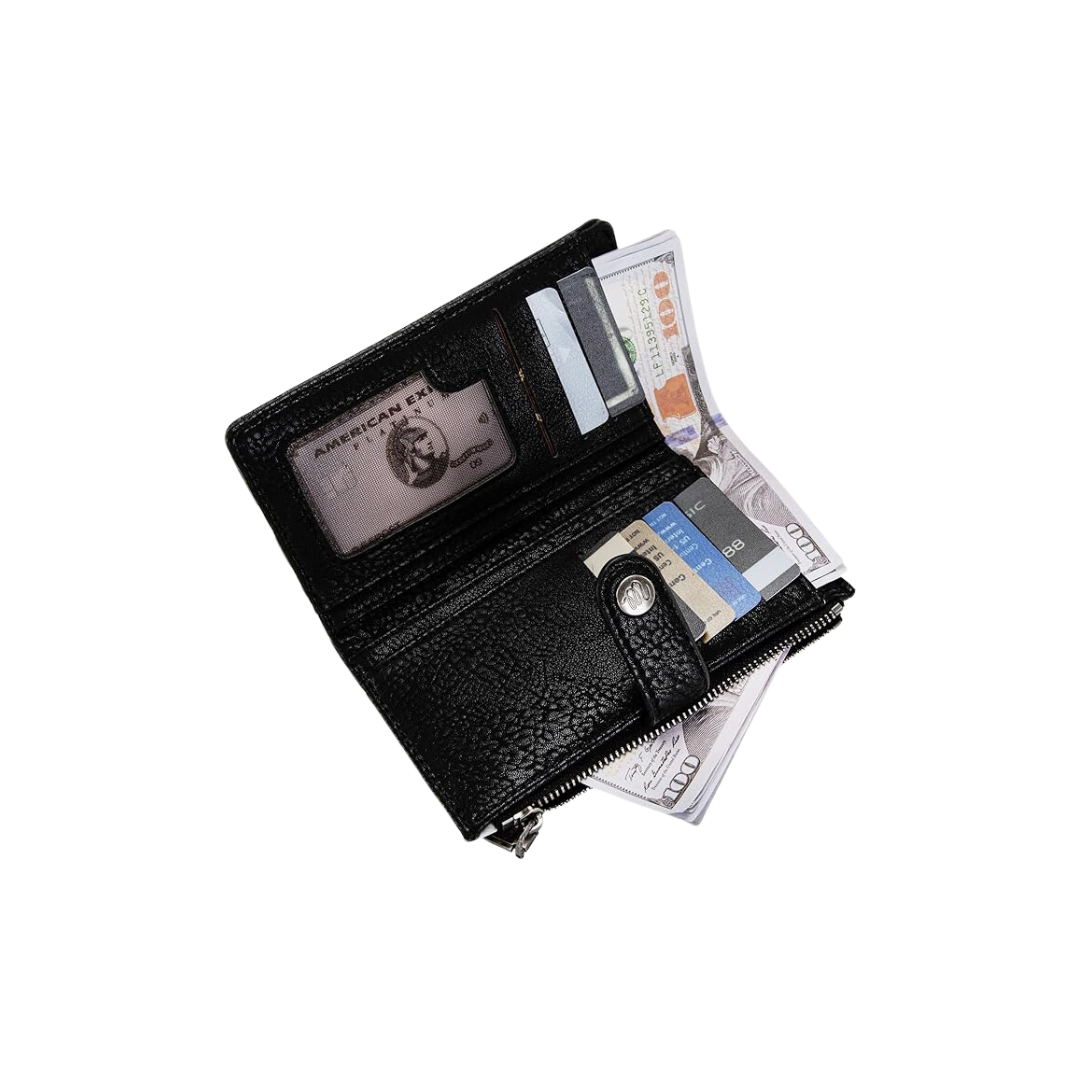 Wrangler Women's Cow Print Bi Fold Black Wallet