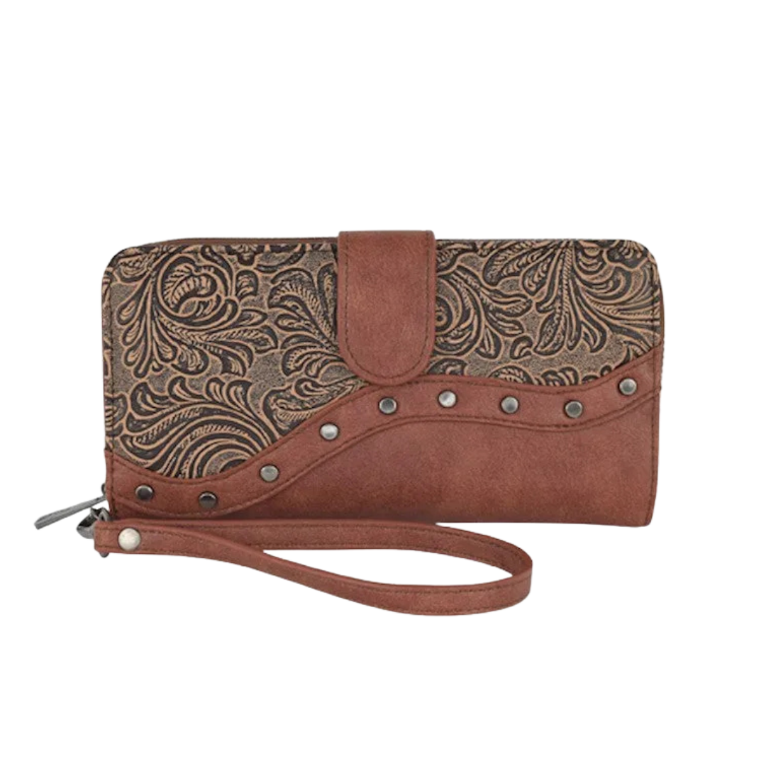 Catchfly Women's Asymmetrical Tooled Yoke Brown Wallet