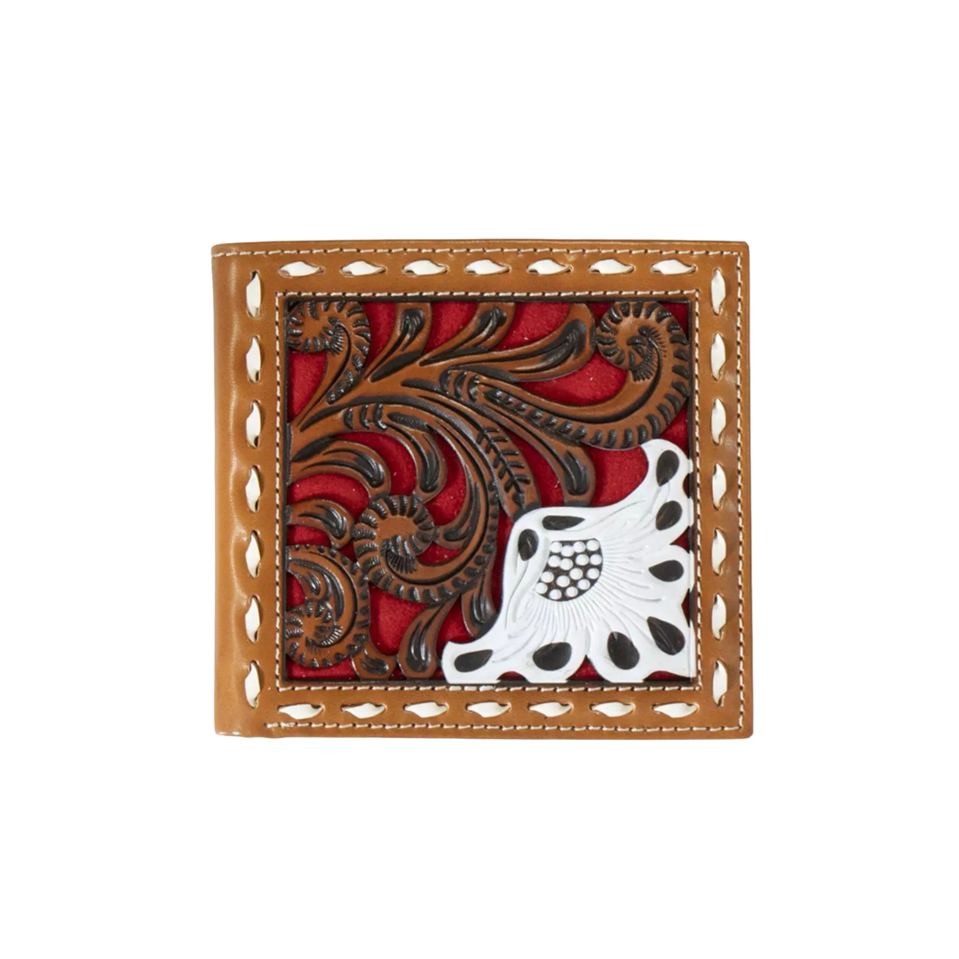 Nocona Men's Tooled Underlay Red Wallet