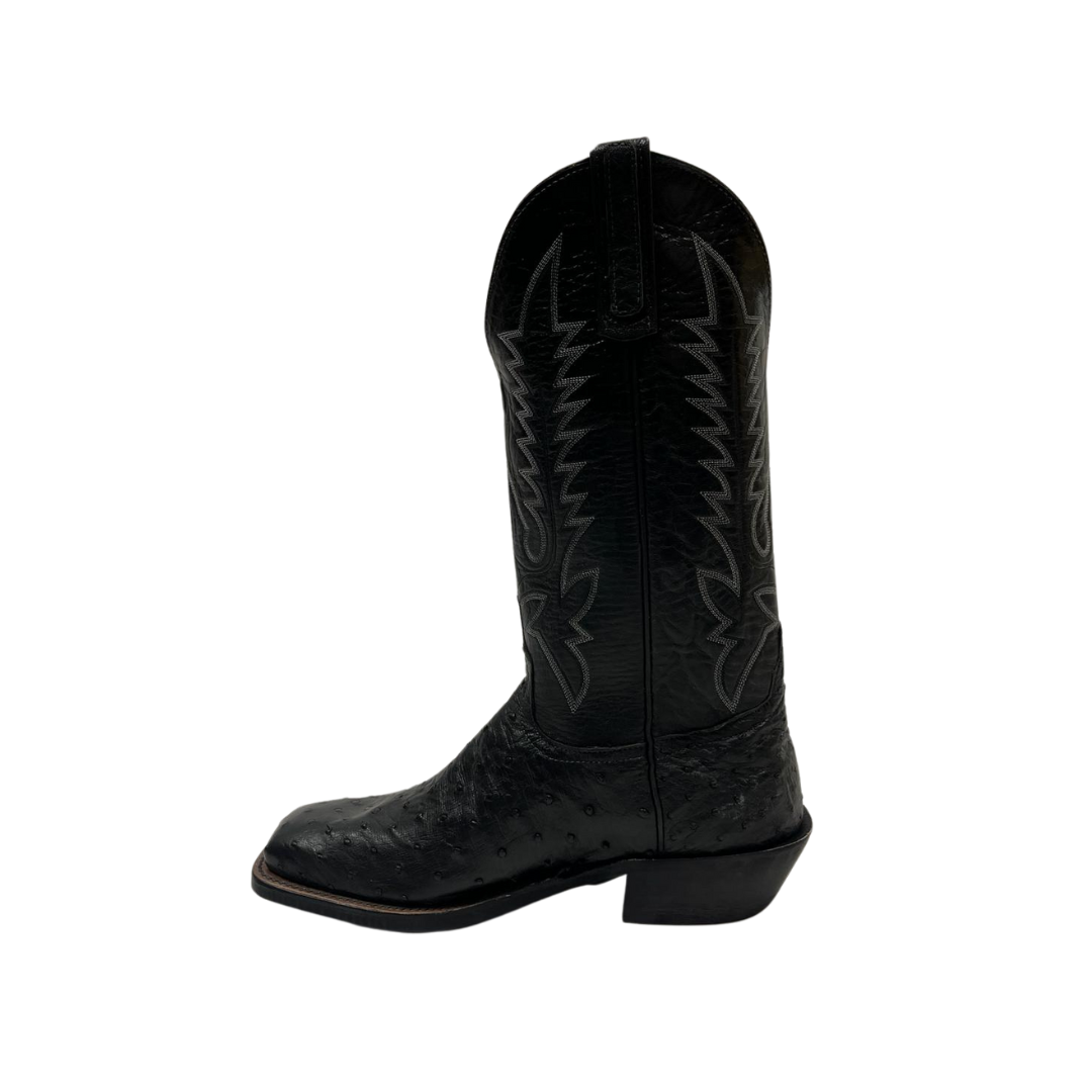 Anderson Bean Men's Full Quill Ostrich Square Toe Black Boots