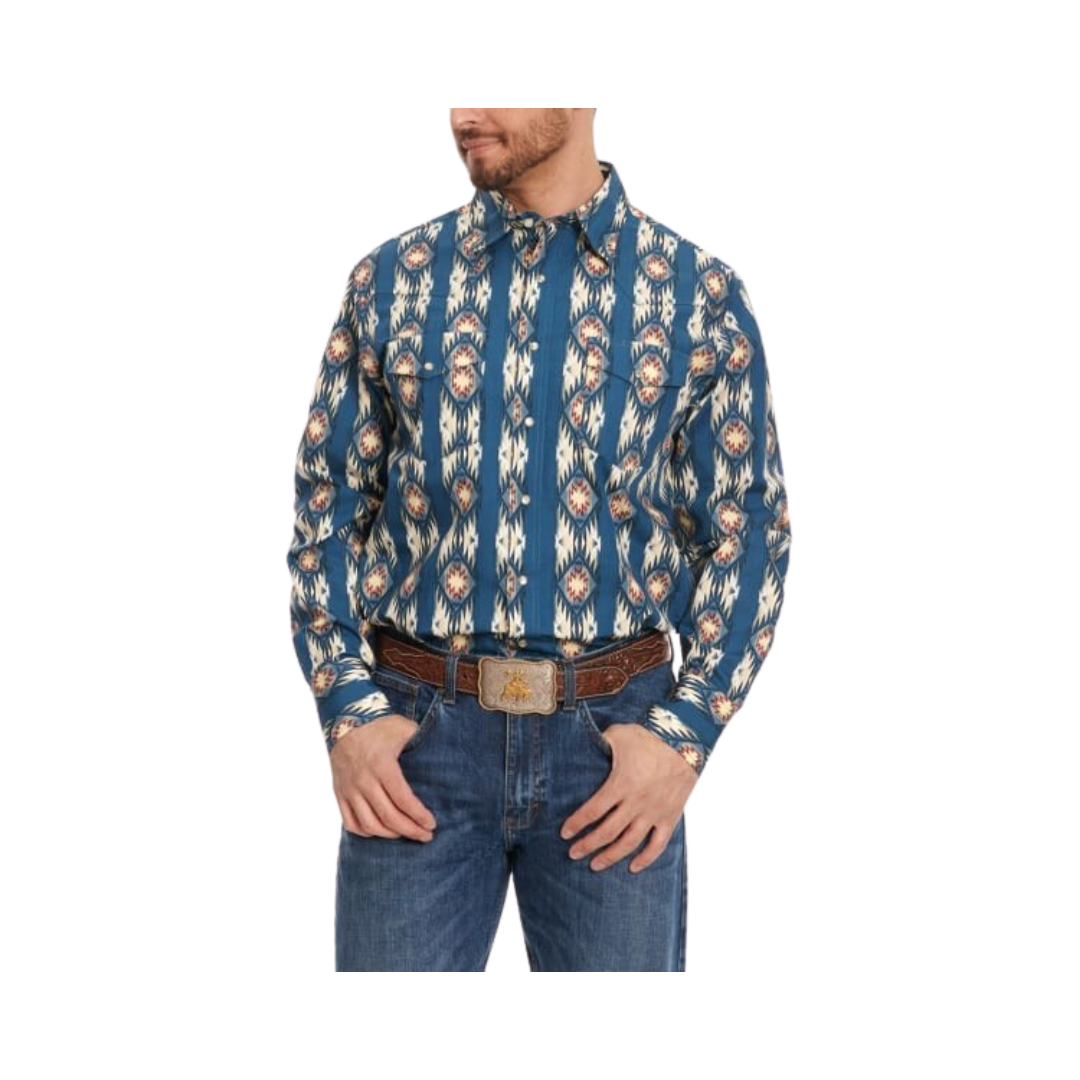 Wrangler Men's Checotah  Stripes Long Sleeve Western Shirt