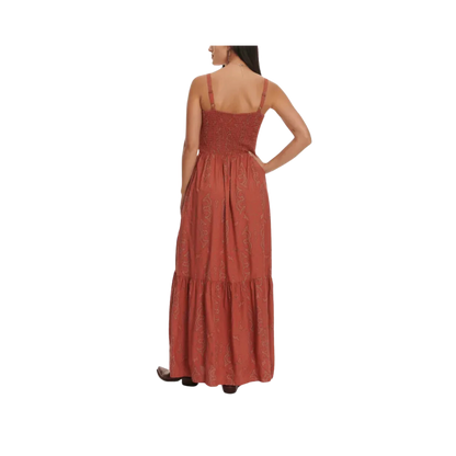 Wrangler Ladies Paprika Boot Stitch Print Smocked Maxi Dress