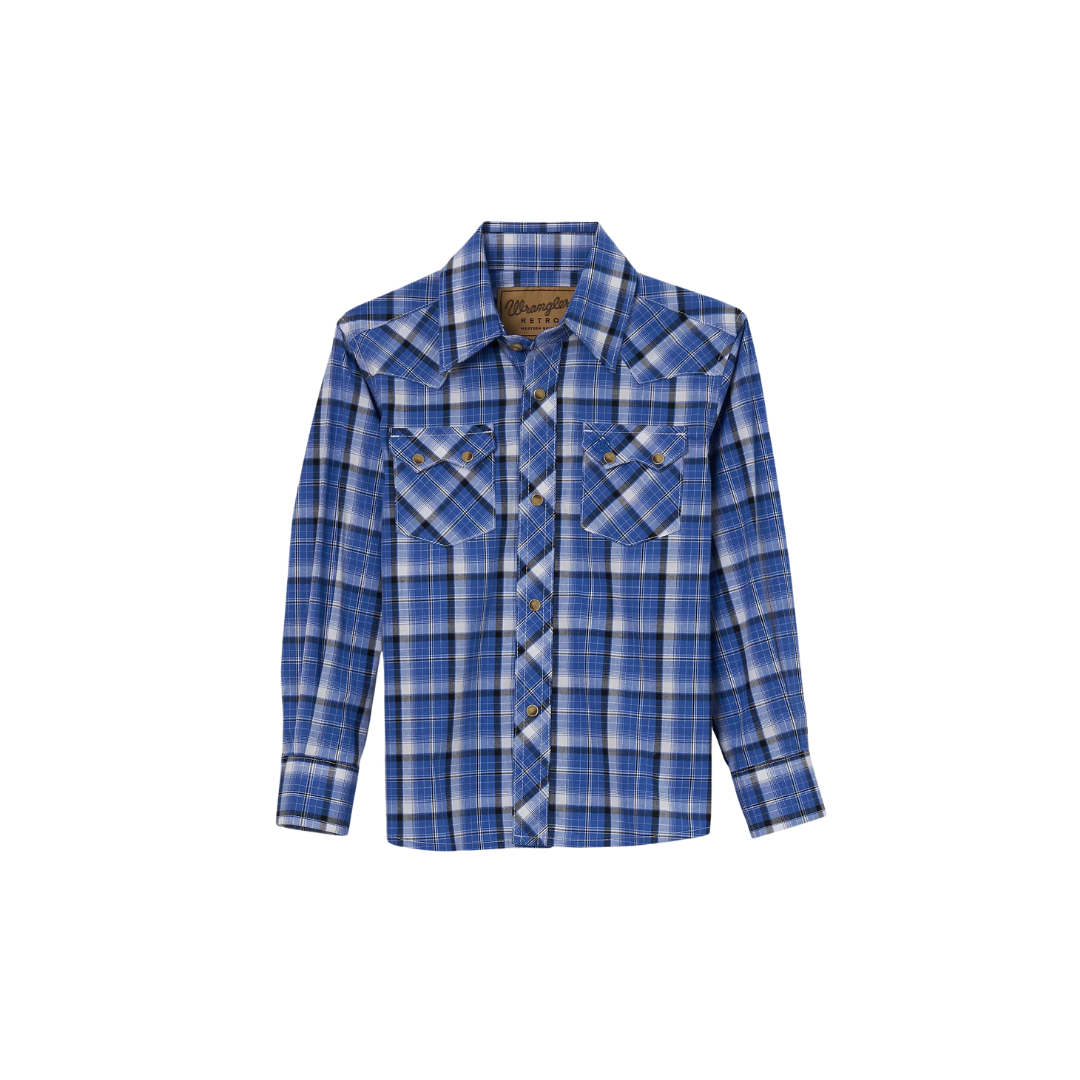Wrangler Boy's Retro Snap  Blue Shirt