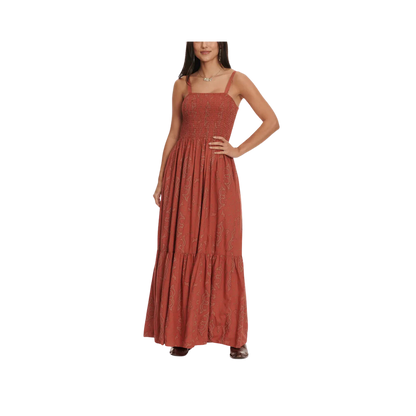 Wrangler Ladies Paprika Boot Stitch Print Smocked Maxi Dress