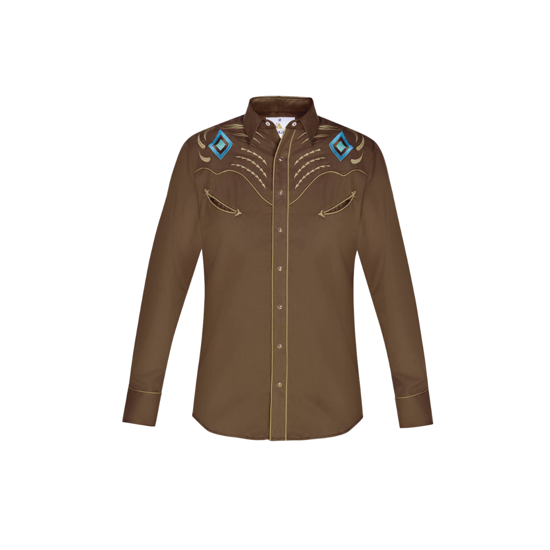 Rangers Usa Men's Vaquera With Snaps Brown Shirt