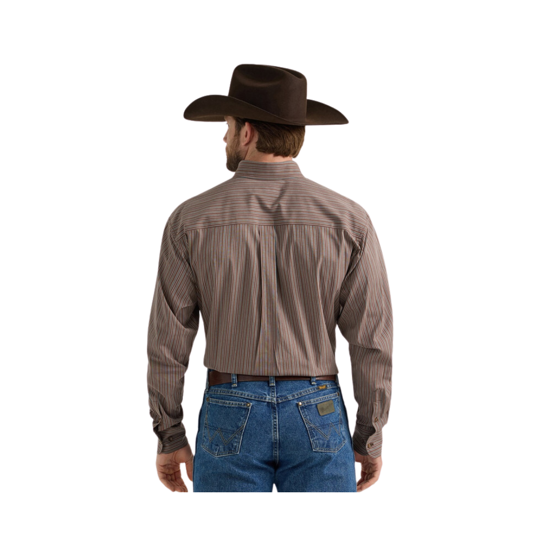 Wrangler Men's George Strait  Brown Stripe Shirt
