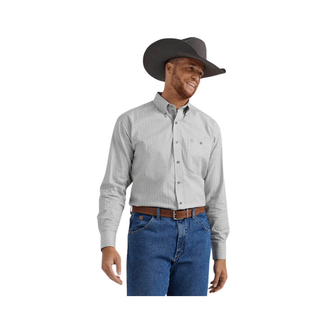 Wrangler Men's George Strait Grey Hatches Long Sleeve Button Down Shirt