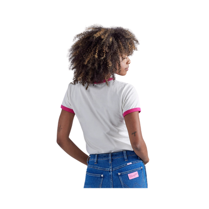 Wrangler  Barbie Ladies Logos Slim Ringer  Tee In Worth White